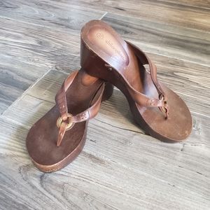 Vintage leather & wood wedge sandals